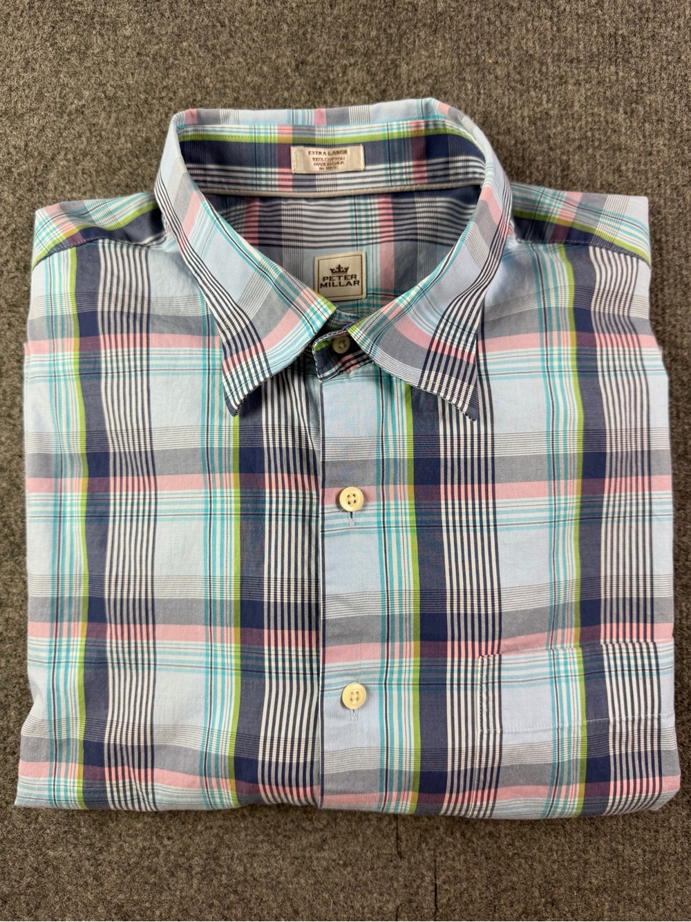 Peter Millar Mens 100% Cotton L/S  Concealed Button Down Plaid Shirt Size XL